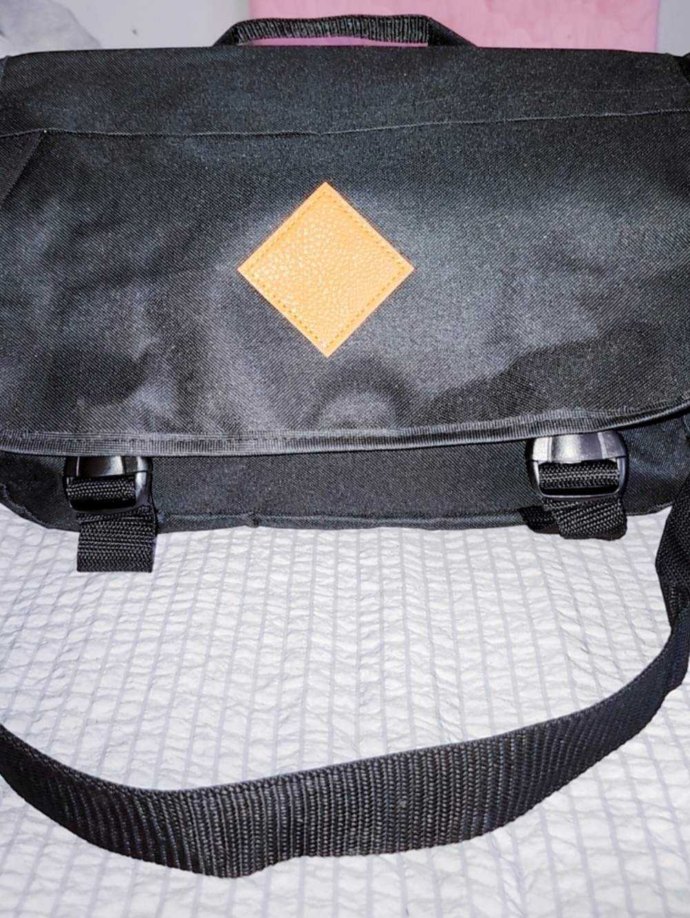 Black Messenger Bag with Tan Diamond Accent - Unbranded